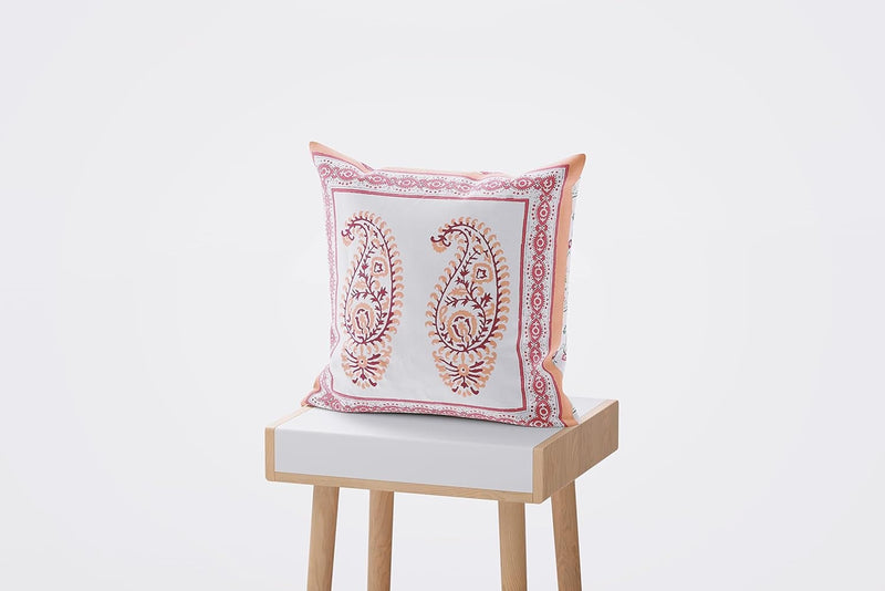 Peach Paisley Ethnic Cotton Square Cushion Covers