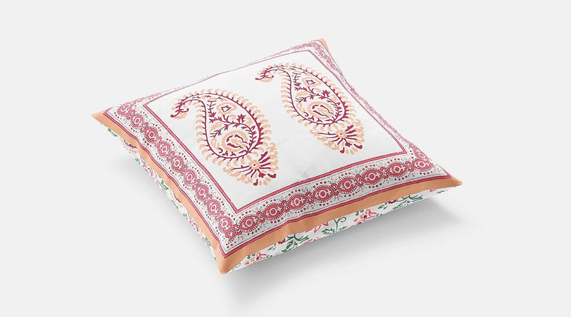 Peach Paisley Ethnic Cotton Square Cushion Covers