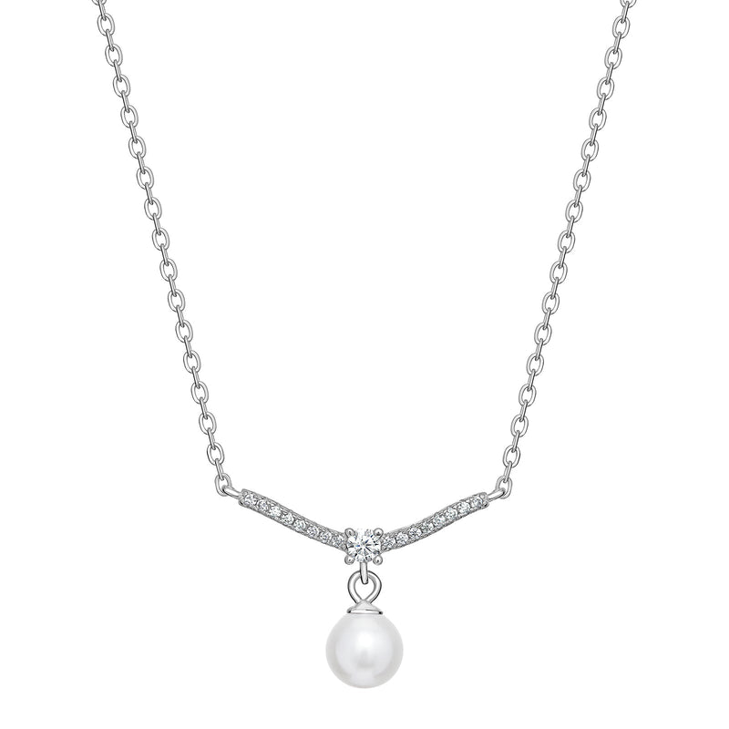 Pearl Drop and Cubic Zirconia Bar Necklace