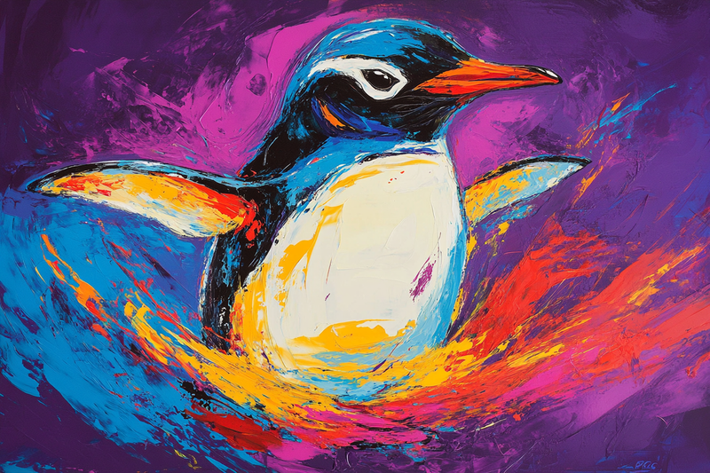 Penguin in Purple Canvas