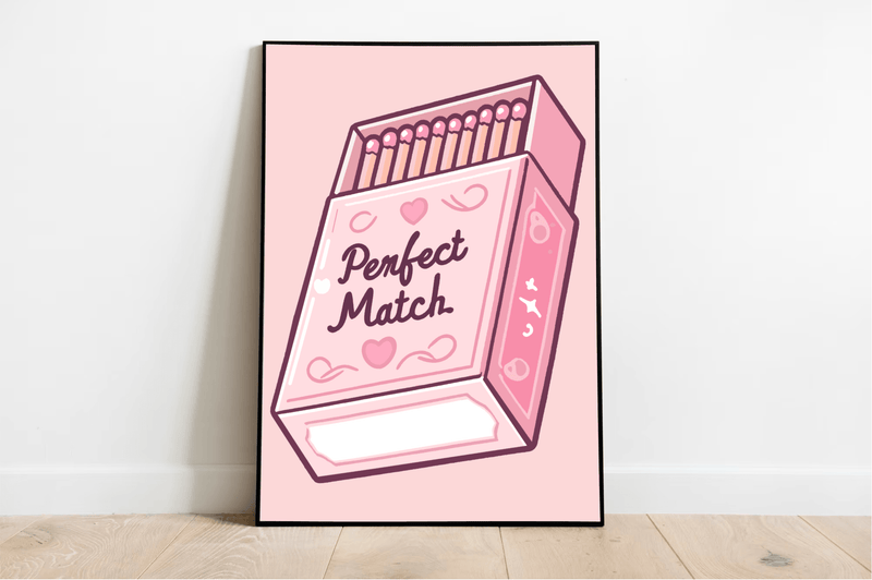 Perfect Match – Cute Pink Matchbox Art Print Poster