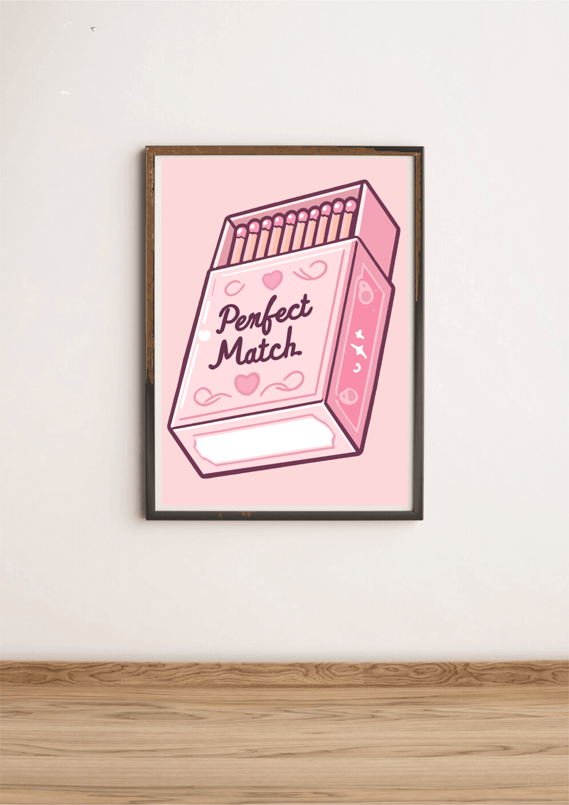 Perfect Match – Cute Pink Matchbox Art Print Poster