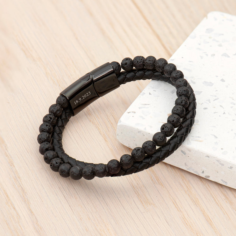 Personalised Men’s Black Rune Duo Bracelet