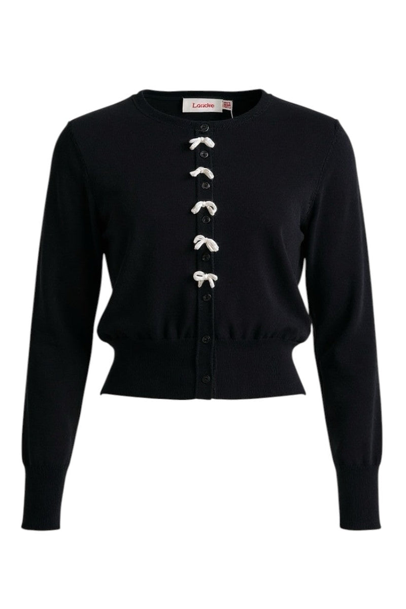 Ives Bow Trimmed Cardigan - Black