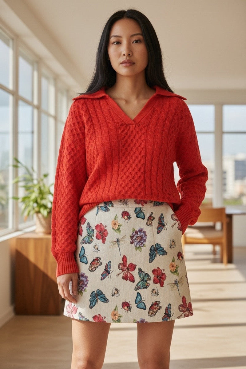 Jamie Cable Collar Jumper - Red