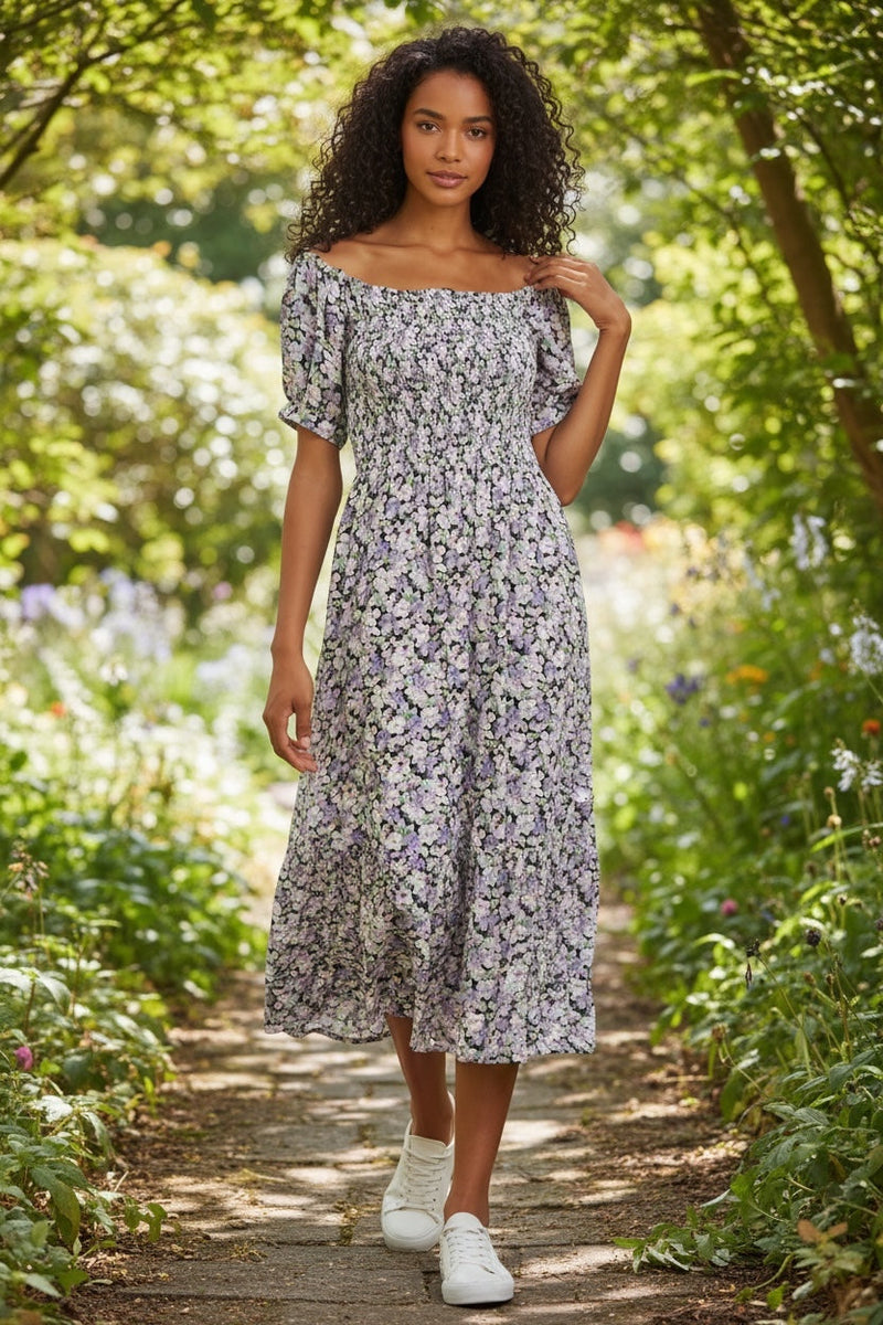 Babette Liseron Shirred Bodice Midi Dress