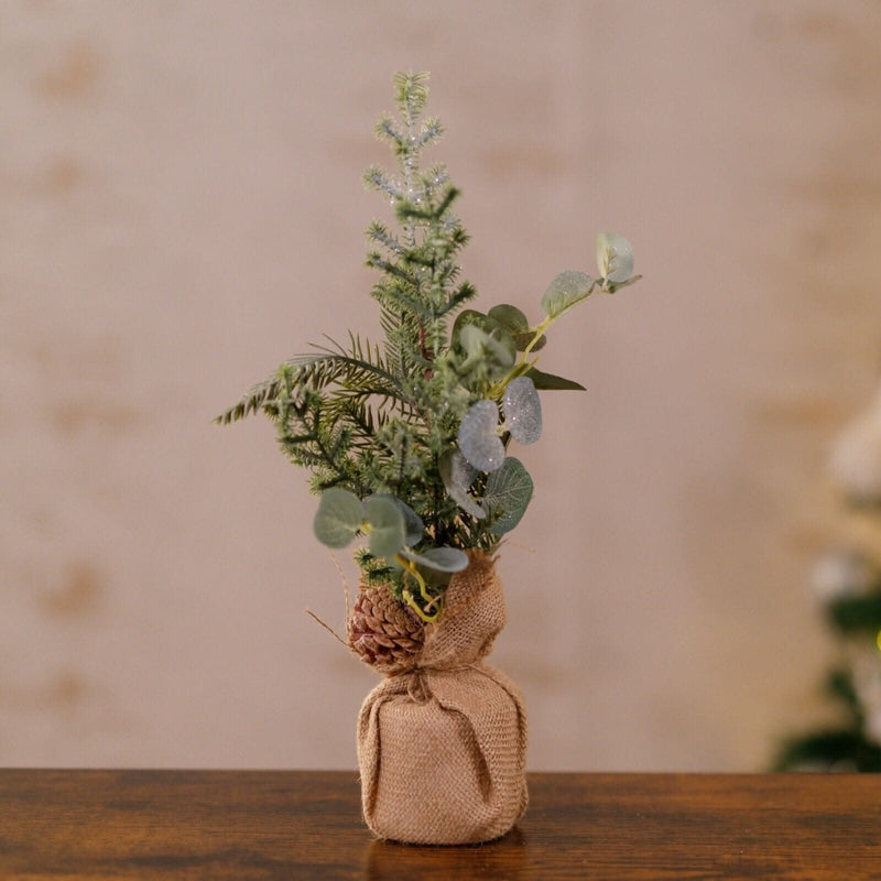 Pinecone and Eucalyptus Artificial Mini Tree Decoration in Jute Bag