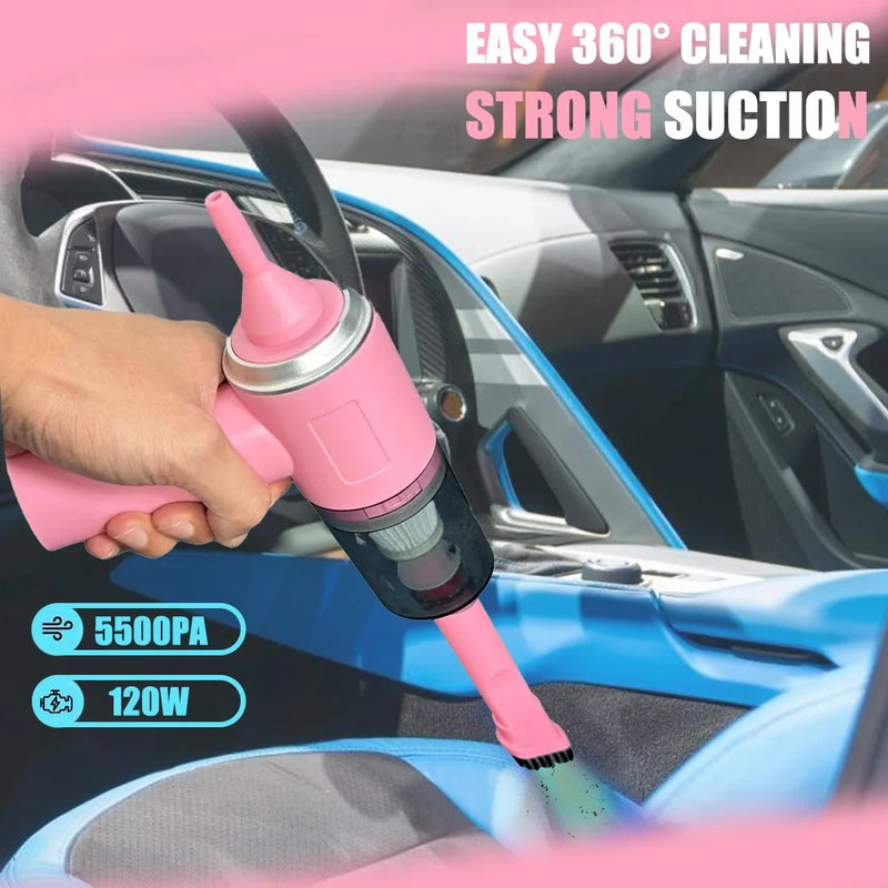 Pink 3 in 1 Handheld Vacuum Cleaner Suction & Blower Mini Car Home USB Portable