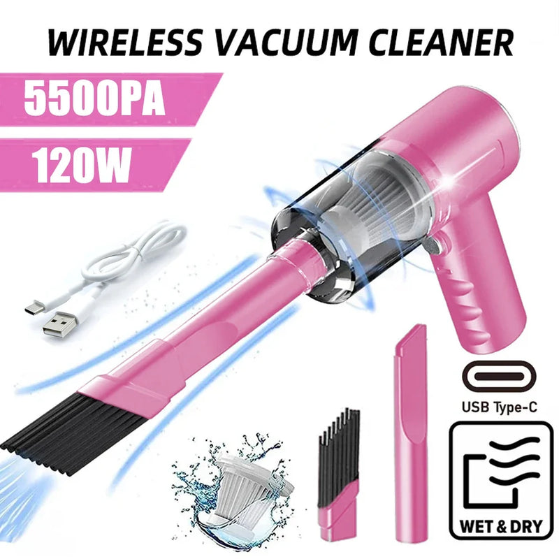 Pink 3 in 1 Handheld Vacuum Cleaner Suction & Blower Mini Car Home USB Portable