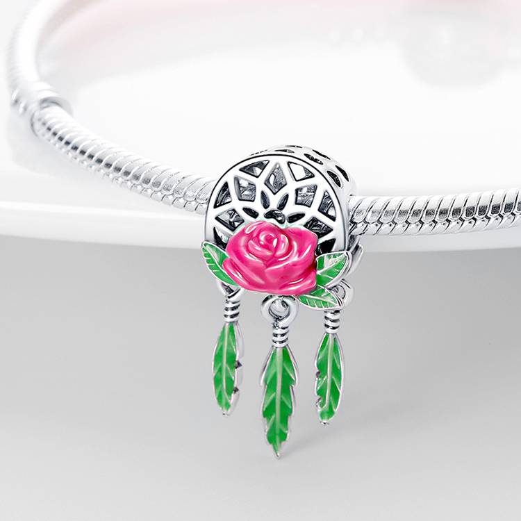 Pink Rose Dream Catcher Charm