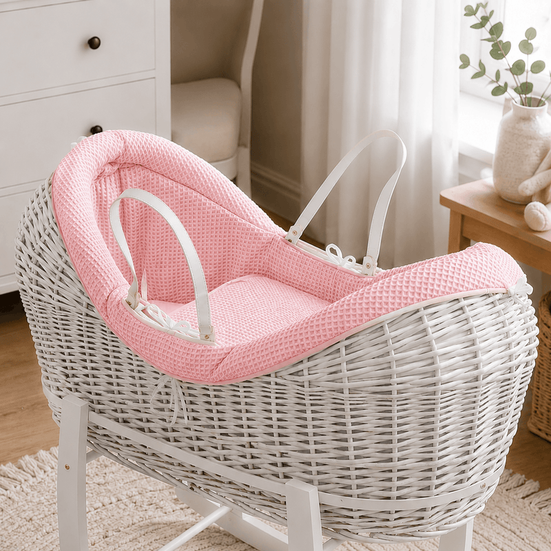 Pod Pink Waffle Moses Basket Bedding Set