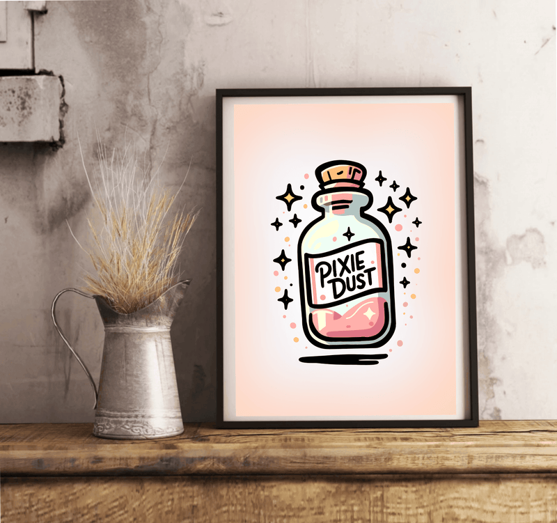 Pixie Dust Art Print – Magical Cartoon Bottle Wall Decor