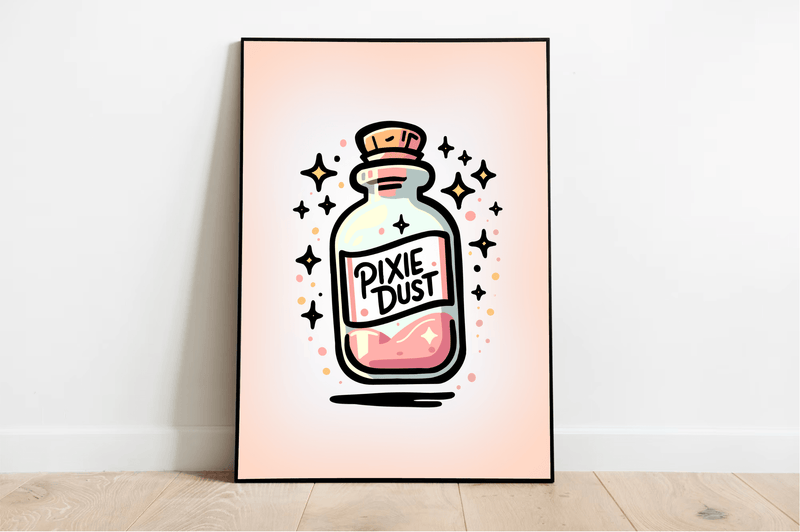 Pixie Dust Art Print – Magical Cartoon Bottle Wall Decor