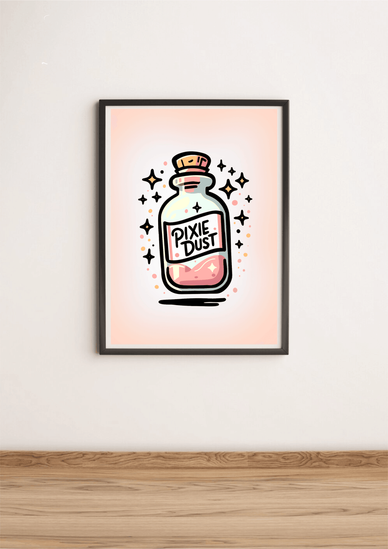 Pixie Dust Art Print – Magical Cartoon Bottle Wall Decor