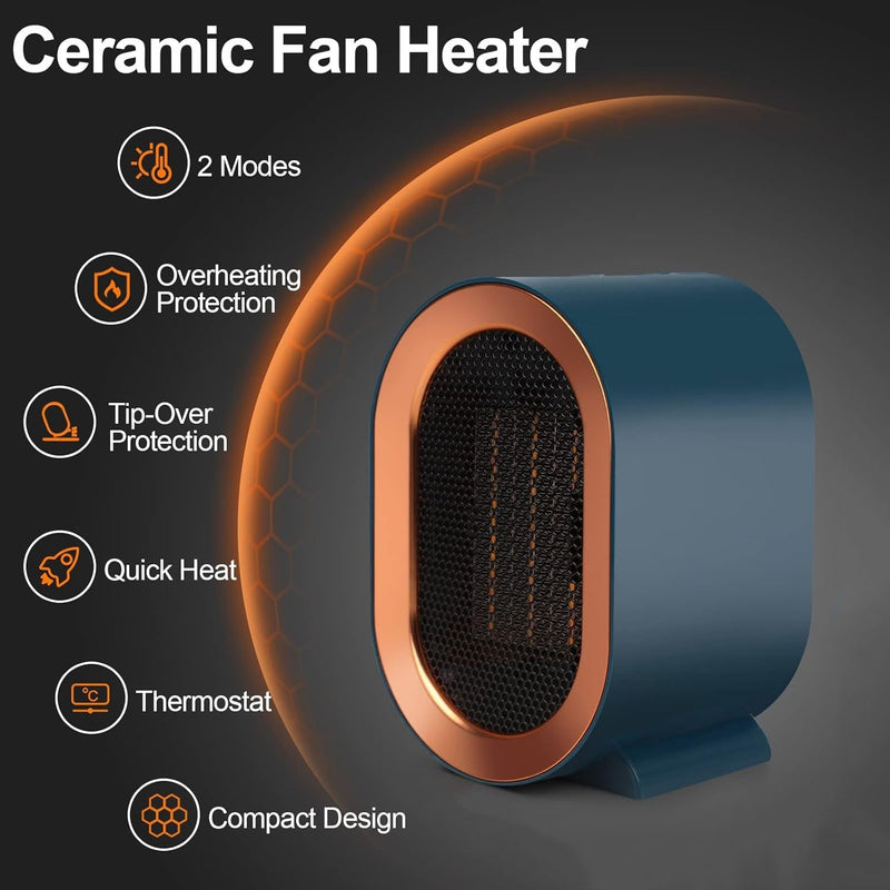 1200W Ceramic Space Heater Portable Fan Heater with Remote Electric Home Heat