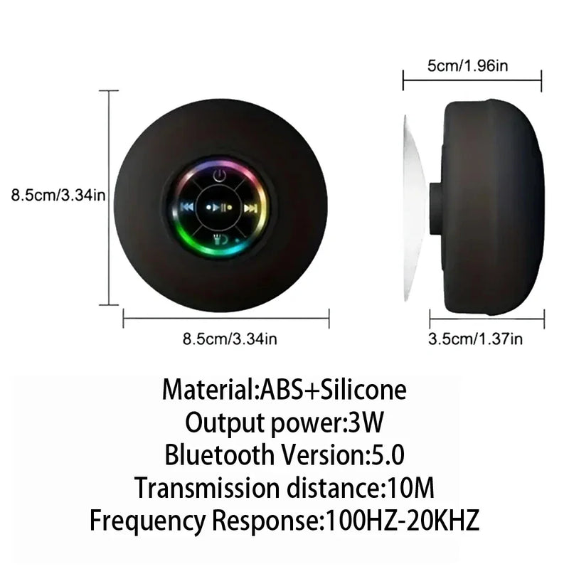Portable Waterproof Bluetooth Speaker - LED, Suction Cup, Mini Wireless Shower & Outdoor Speaker