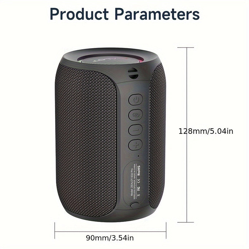 Portable Wireless Speaker with Bass Boost, RGB Light, 3600mAh Battery, USB-C Charging - Stereo Sound