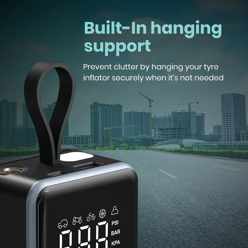 Portable Digital Tyre Inflator – 150 PSI Rechargeable Air Pump with Preset Modes, LED Torch & Auto Shut-Off – For Cars, Bikes, Cycles & Balls