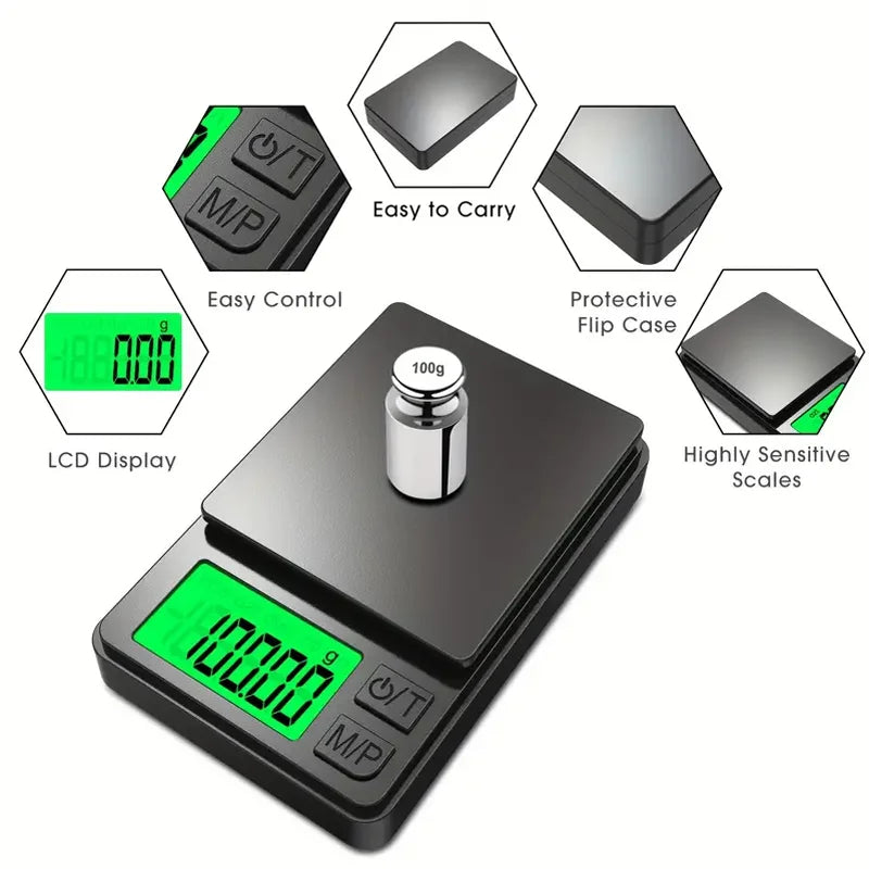 Precision Digital Pocket Scale - Mini Gram Scale for Jewellery, Food with Backlit LCD Display - Portable Travel Scale