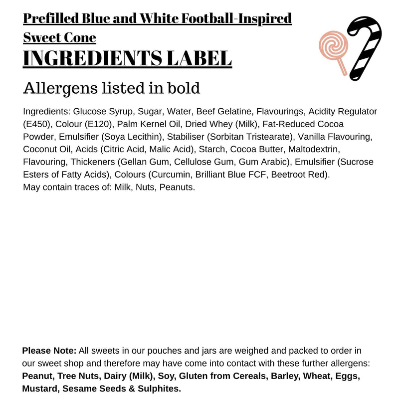 Prefilled Blue and White Football-Inspired Sweet Cone