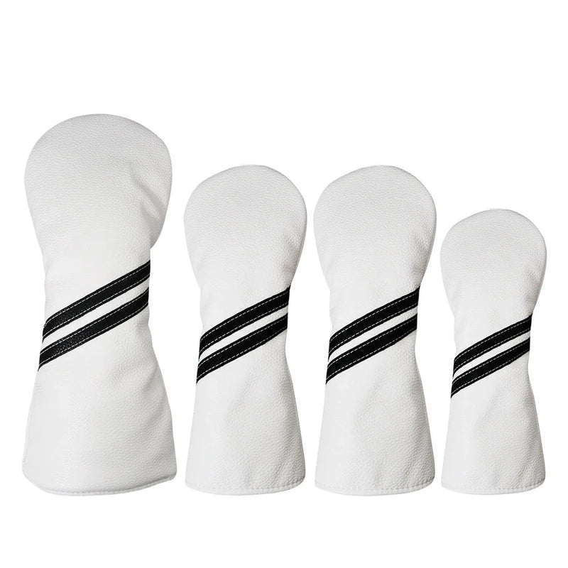 Striped Golf Headcovers PU Leather Driver Fairway Hybrid Waterproof Head Covers
