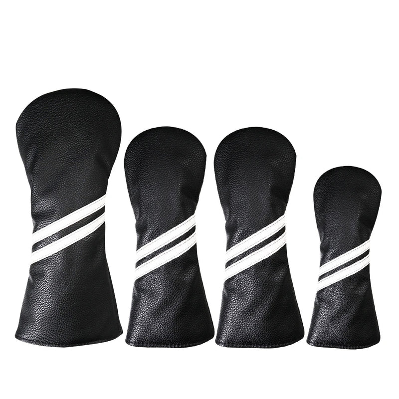 Striped Golf Headcovers PU Leather Driver Fairway Hybrid Waterproof Head Covers