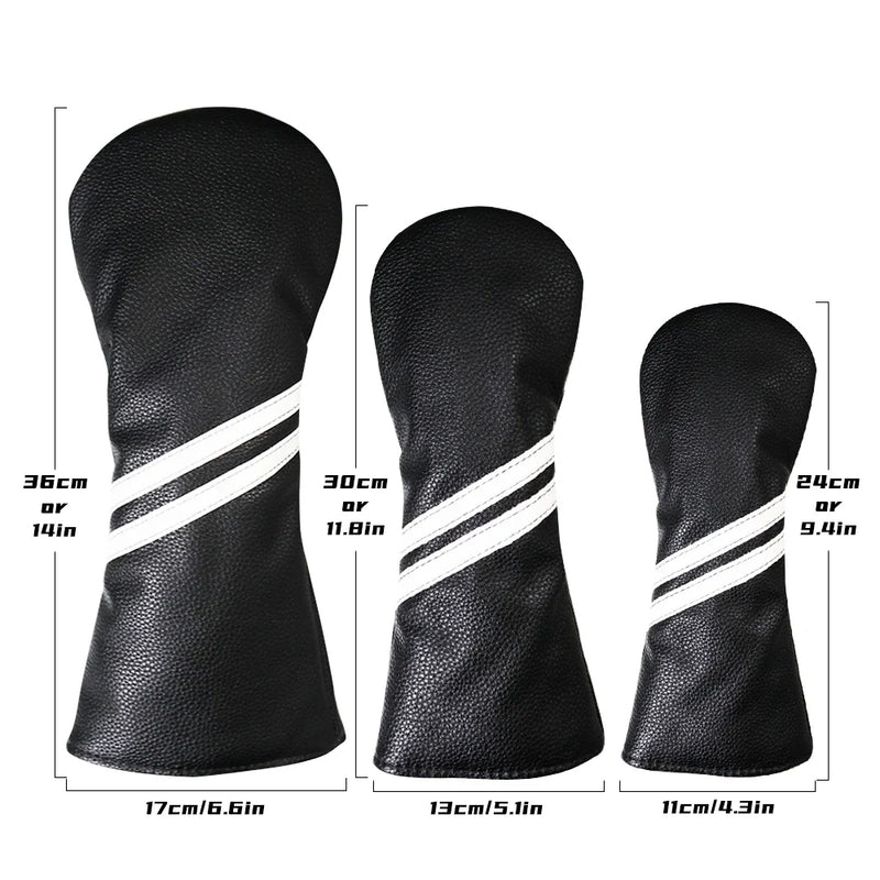 Striped Golf Headcovers PU Leather Driver Fairway Hybrid Waterproof Head Covers