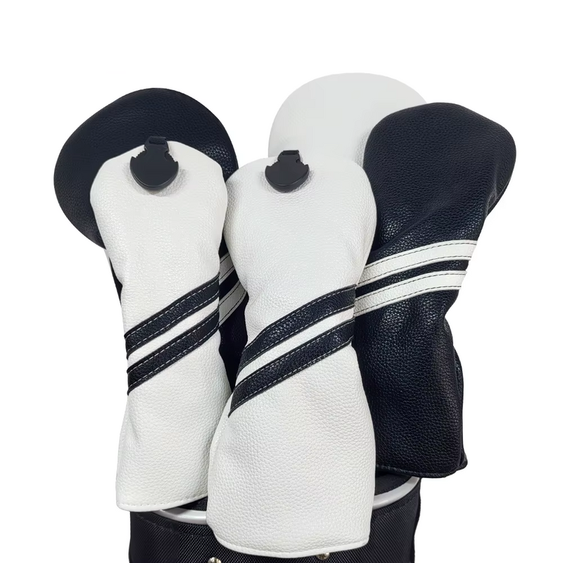 Striped Golf Headcovers PU Leather Driver Fairway Hybrid Waterproof Head Covers