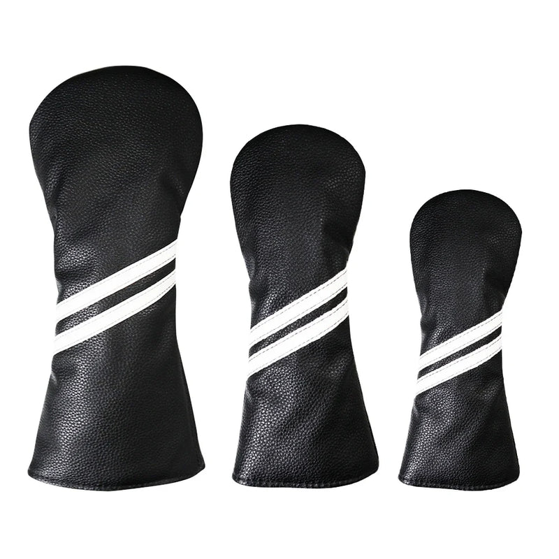 Striped Golf Headcovers PU Leather Driver Fairway Hybrid Waterproof Head Covers
