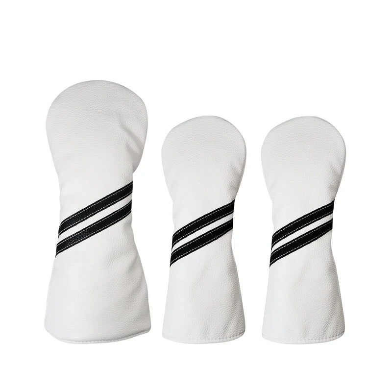 Striped Golf Headcovers PU Leather Driver Fairway Hybrid Waterproof Head Covers