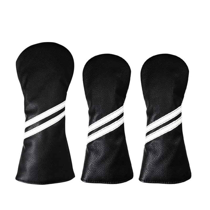 Striped Golf Headcovers PU Leather Driver Fairway Hybrid Waterproof Head Covers