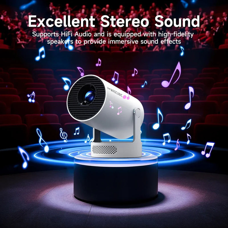 Pro 4K Android 11 Portable Projector - 180 Degree Flexible Mini Cinema Projector for Outdoor & Home