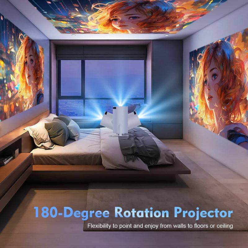 Pro 4K Android 11 Portable Projector - 180 Degree Flexible Mini Cinema Projector for Outdoor & Home