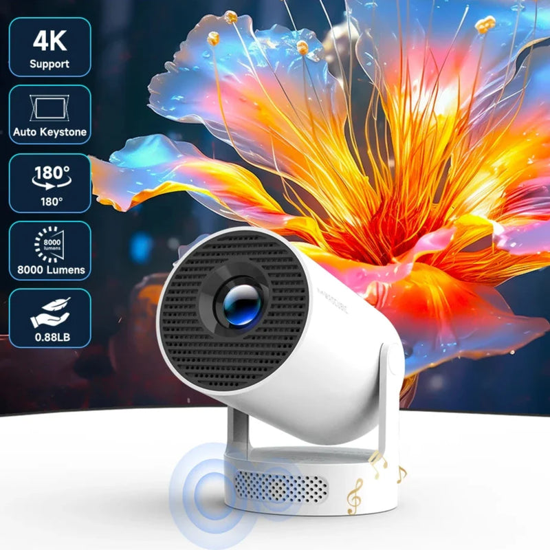 Pro 4K Android 11 Portable Projector - 180 Degree Flexible Mini Cinema Projector for Outdoor & Home