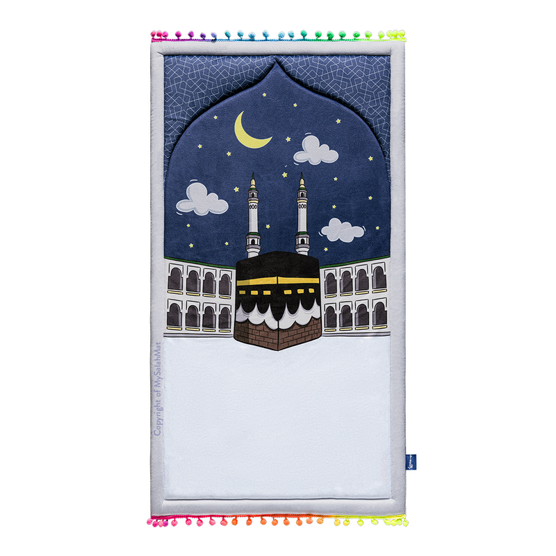 Padded Toddler Prayer Mat with Midnight in Mecca Design by Urban Rugs UK | Ramadan & Eid Gift