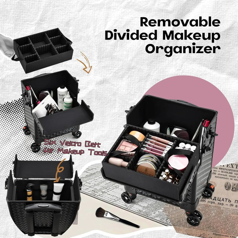 Professional Makeup Trolley Case Wheels - Extra Large Rolling Cosmetic Organiser