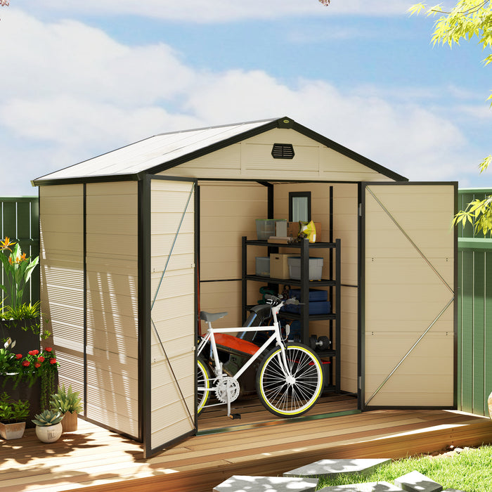 Outsunny 8 x 6ft Garden Shed Storage w/ Foundation Kit, Vents, Cream White