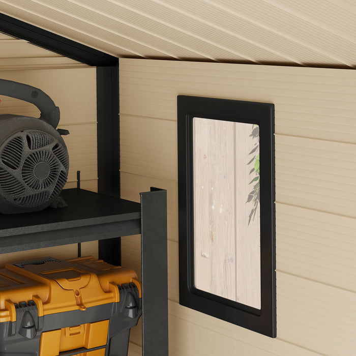 Outsunny 8 x 6ft Garden Shed Storage w/ Foundation Kit, Vents, Cream White