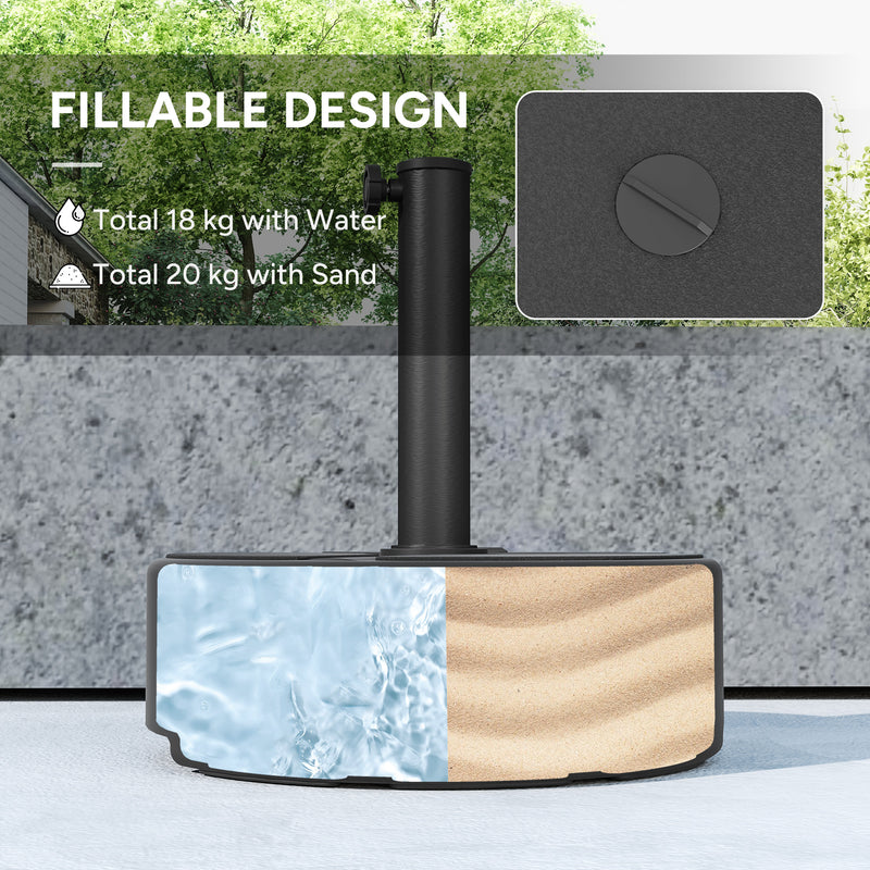 Outsunny Round Garden Parasol Base, Sand/Water Filled Parasol Stand, Black