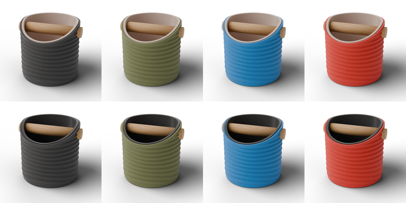 Ripple Round Espresso Knock Box | Two-Tone with Oak Bar