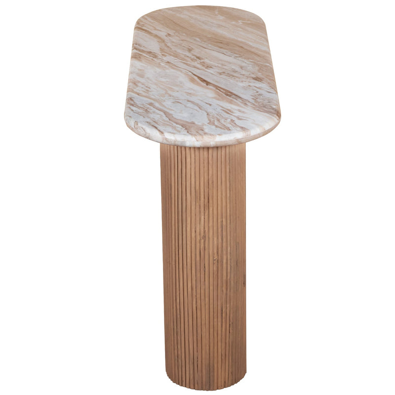 Bundi Natural Marble & Wood Pedestal Console Table