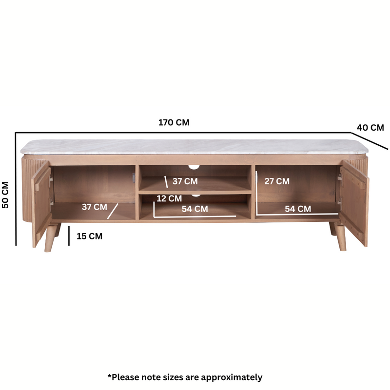 Bundi Natural Marble & Wood Large Tv Cabinet