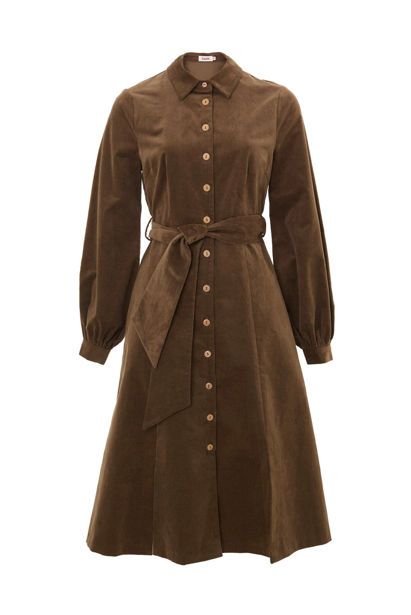 Rebecka Baby Cord Midi Shirt Dress - Mole
