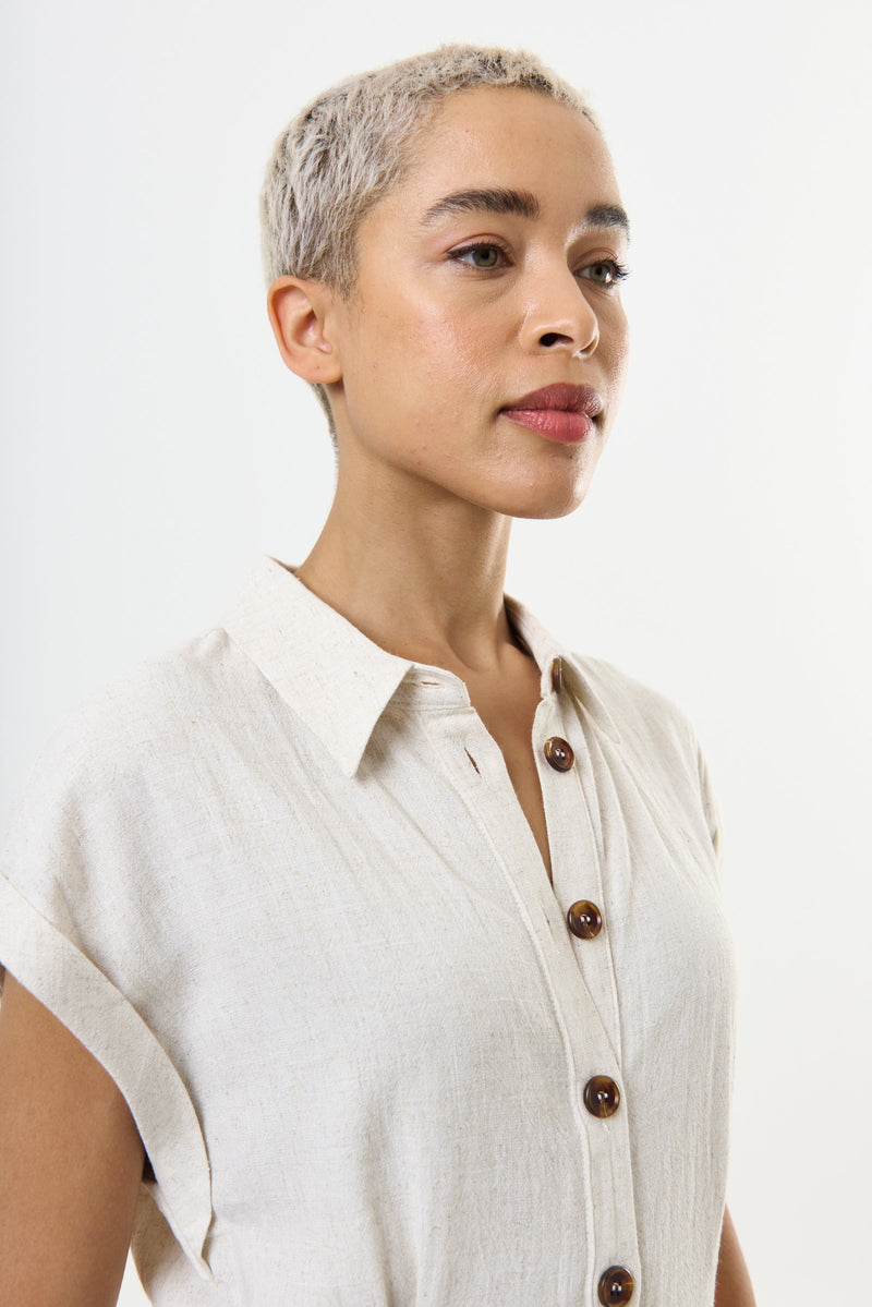 Reese Linen Mix Button Through Midi Shirt Dress - Natural