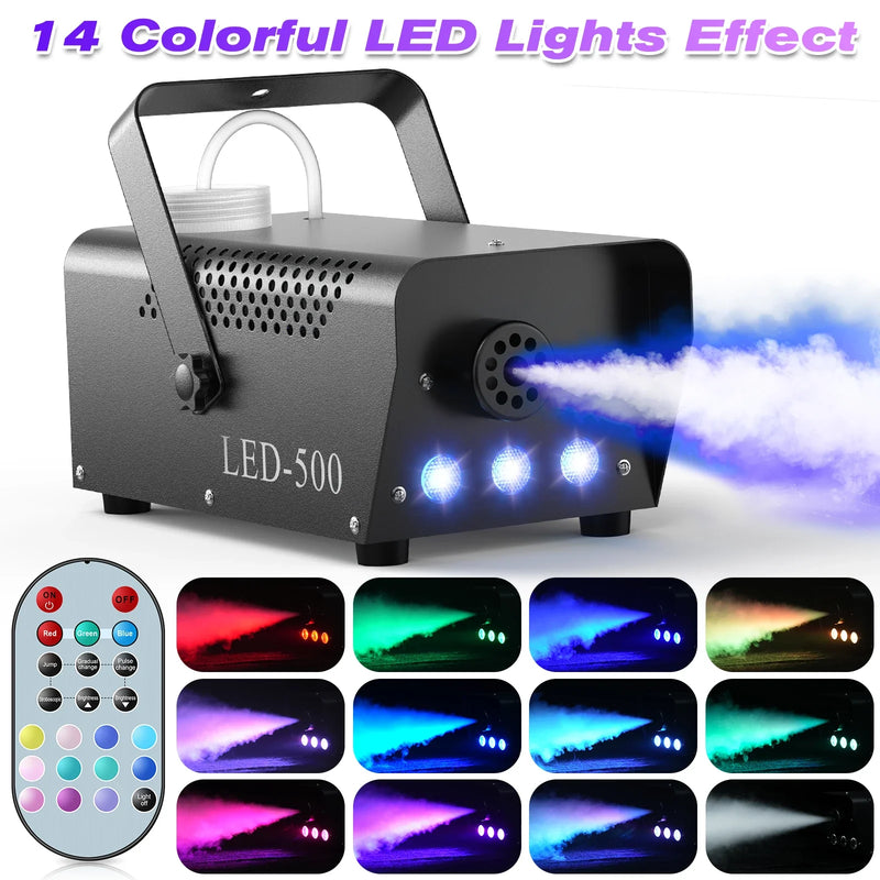 500W RGB LED Fog Machine with Remote - Disco DJ Party Fogger Lights Smoke Effect