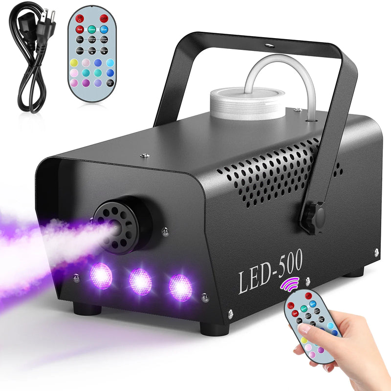 500W RGB LED Fog Machine with Remote - Disco DJ Party Fogger Lights Smoke Effect