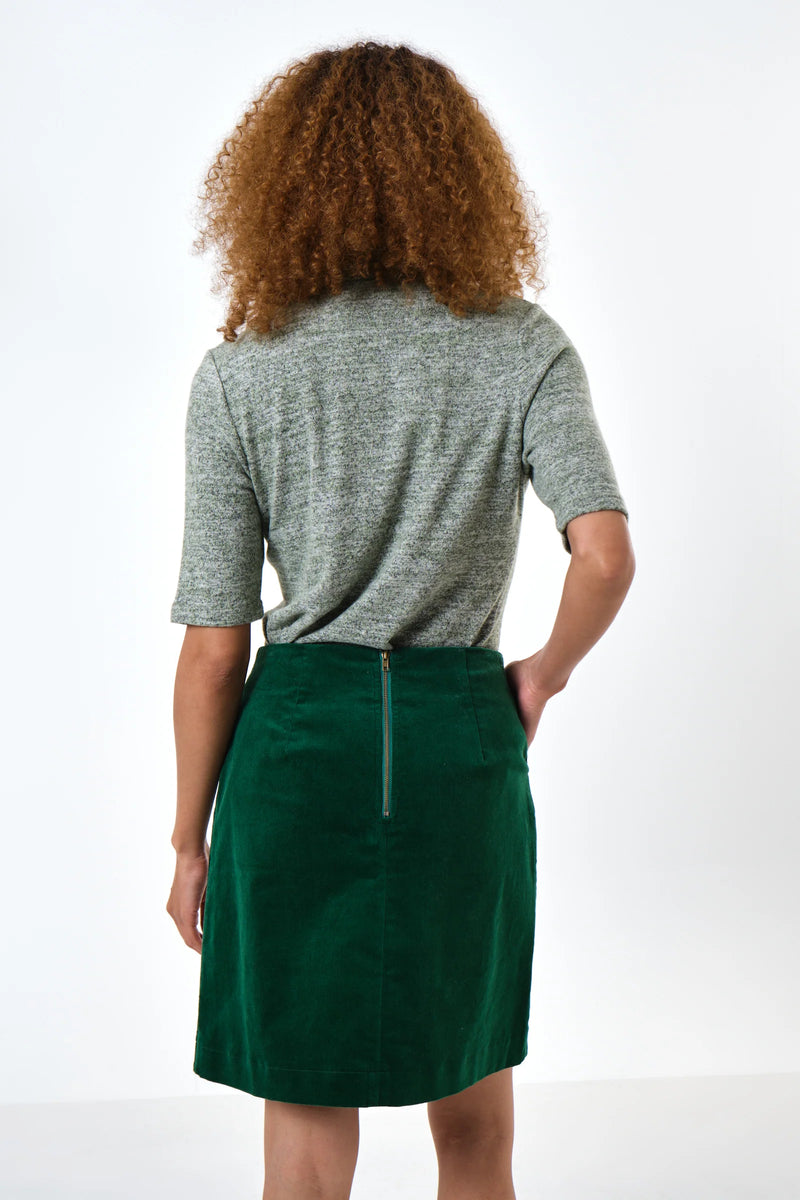 Ria Babycord A-Line Mini Skirt - Dark Green