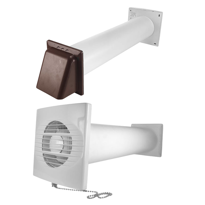Through Wall Ventilation Kit RICO Pull-Cord Switch Fan with Brown External Vent