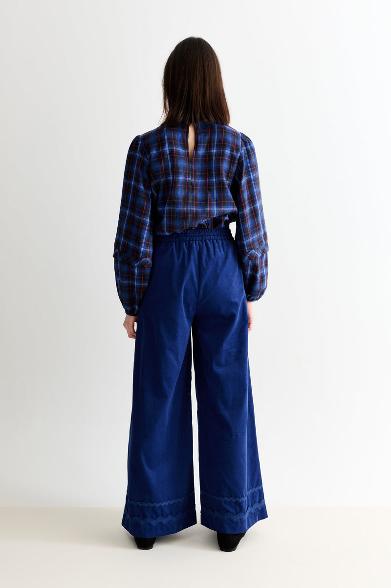 River Babycord Ric Rac Trim Wide Leg Trouser - Navy