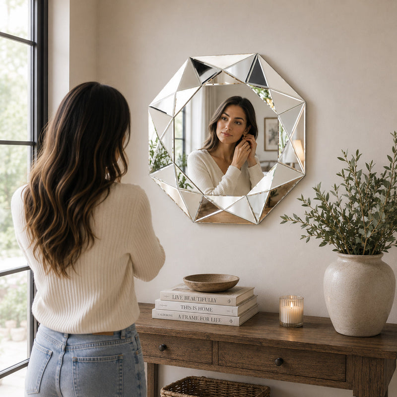 Large Bevelled Silver Modern Wall Mirror